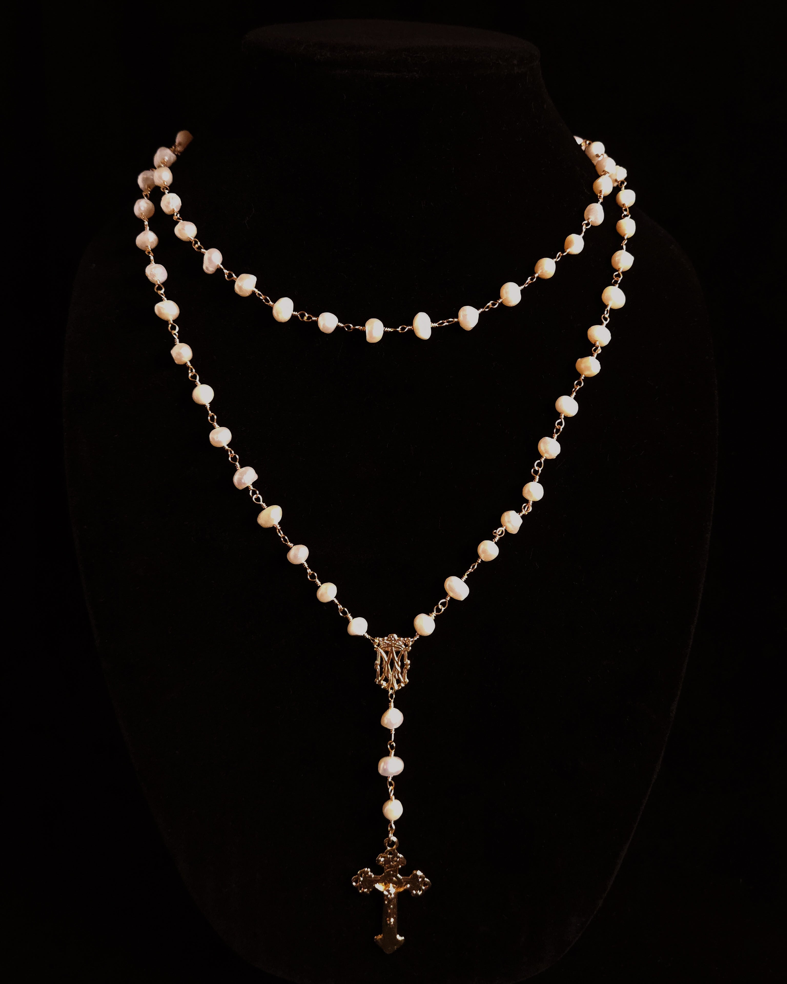 Auspice Maria | Rosary Inspired Freshwater Pearl Layered Necklace