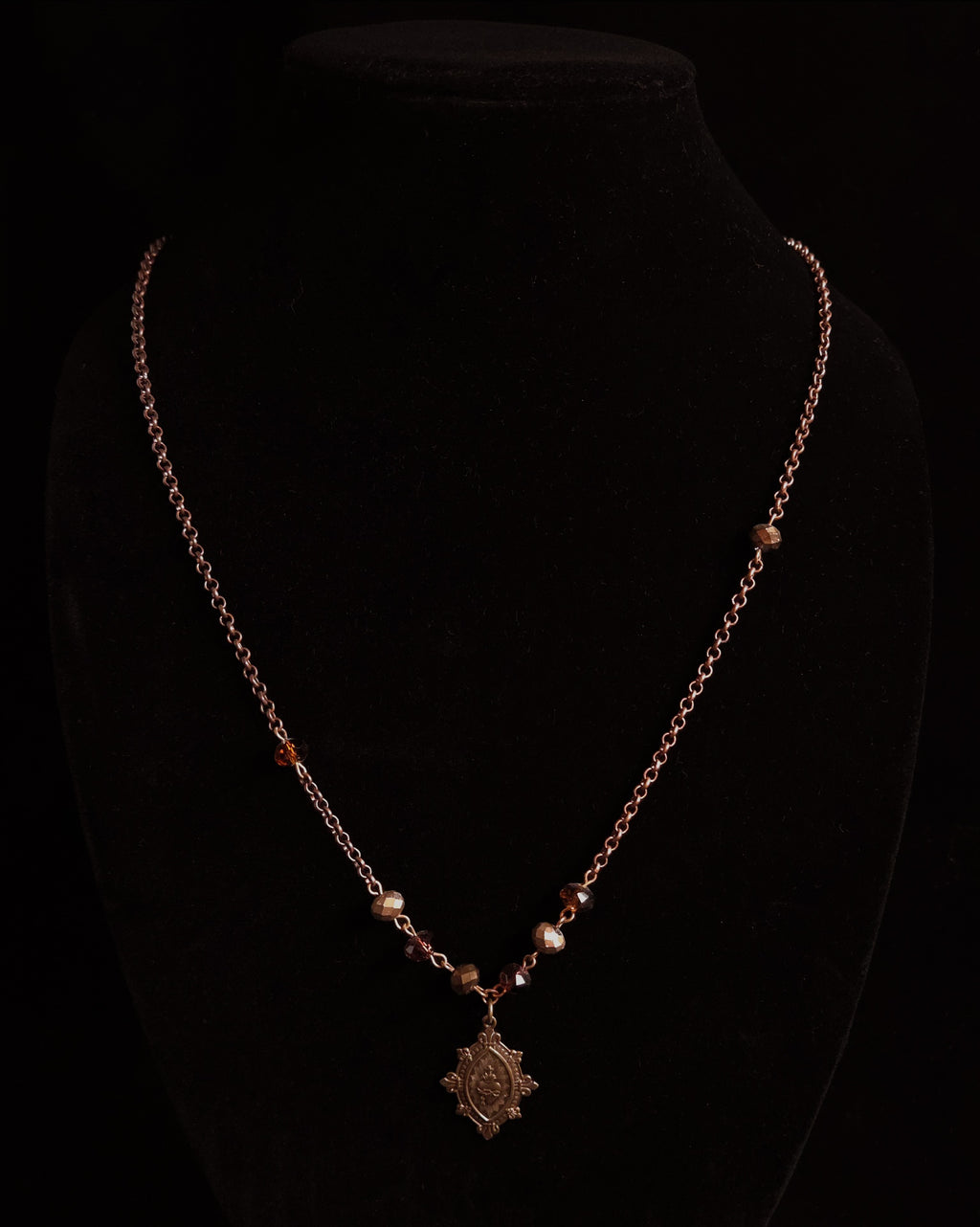 Sacred Heart Fleur de Lies | Asymmetrical Autumn Glass Necklace