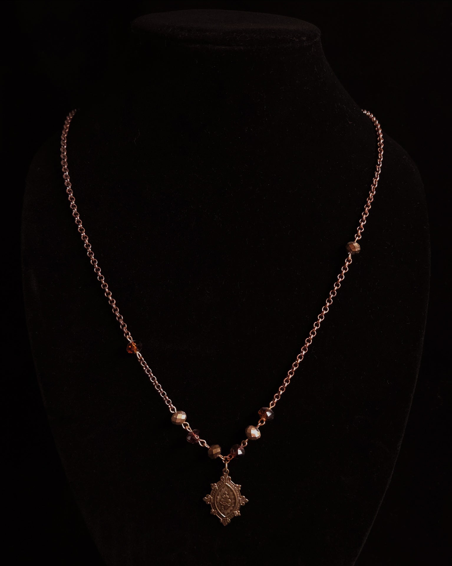 Sacred Heart Fleur de Lies | Asymmetrical Autumn Glass Necklace