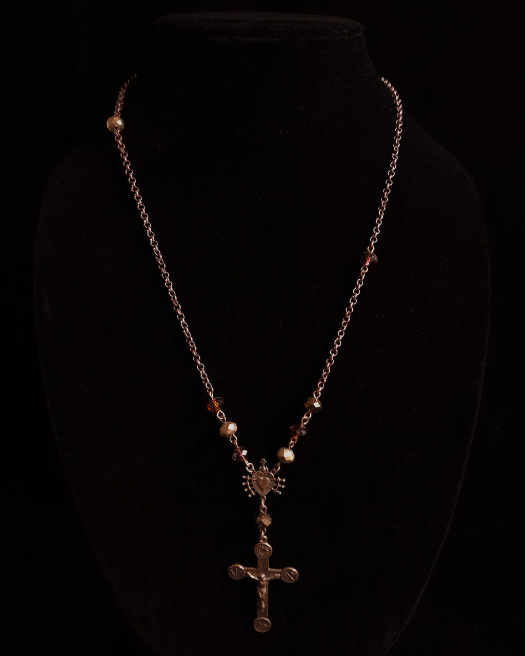 Seven Sorrows & Passion Crucifix | Asymmetrical Autumn Glass Necklace