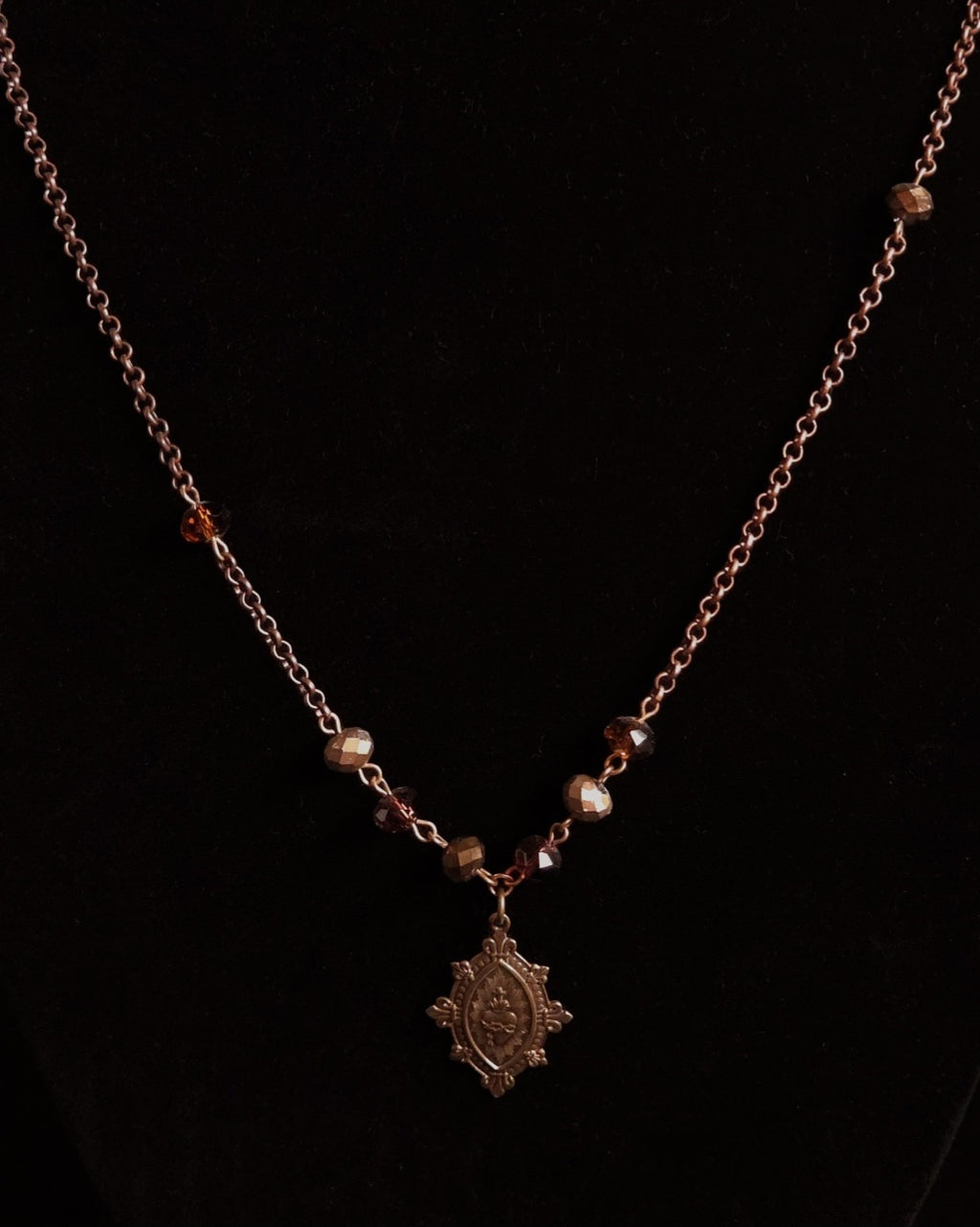 Sacred Heart Fleur de Lies | Asymmetrical Autumn Glass Necklace