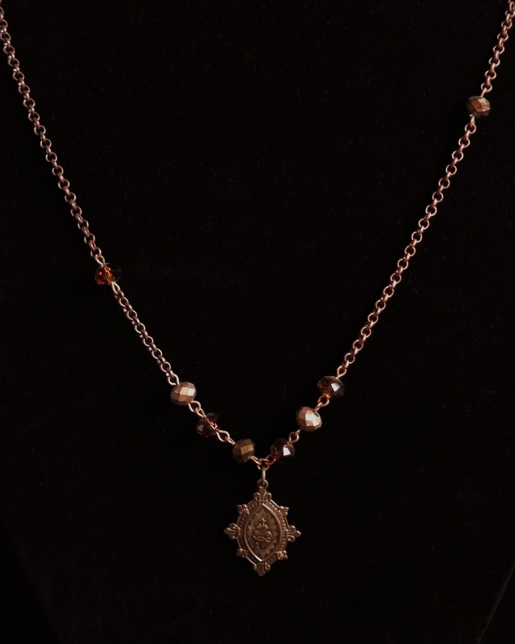 Sacred Heart Fleur de Lies | Asymmetrical Autumn Glass Necklace