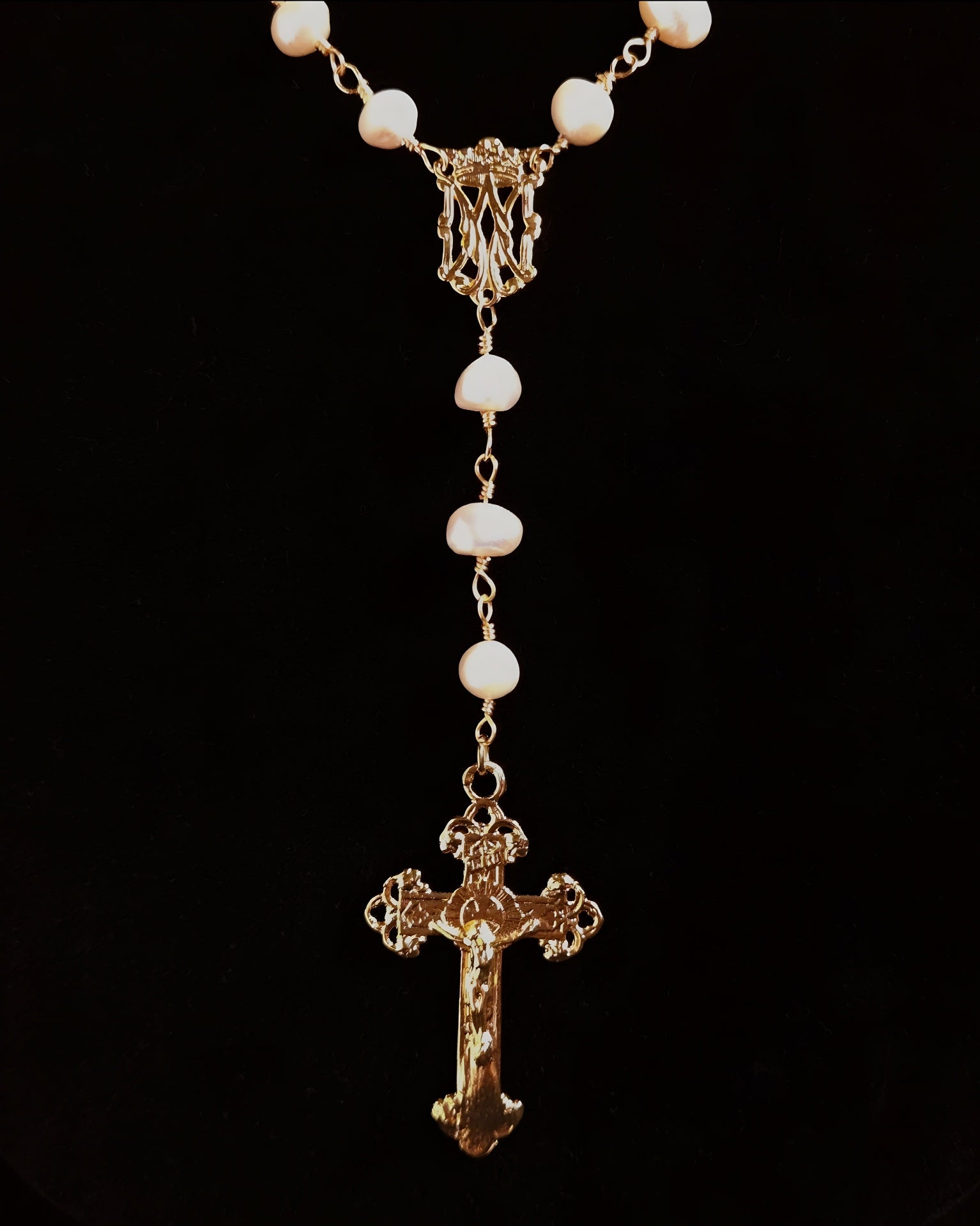 Auspice Maria | Rosary Inspired Freshwater Pearl Layered Necklace