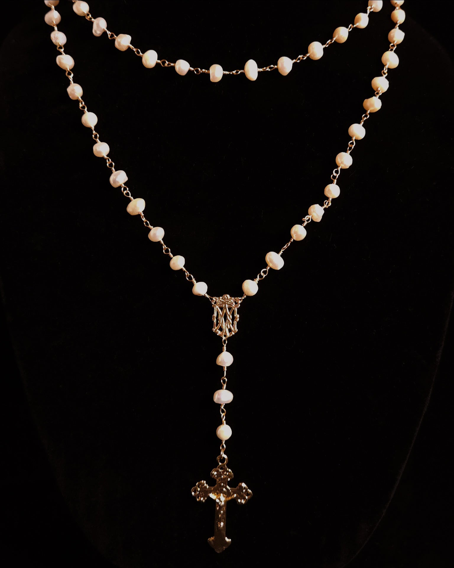 Auspice Maria | Rosary Inspired Freshwater Pearl Layered Necklace